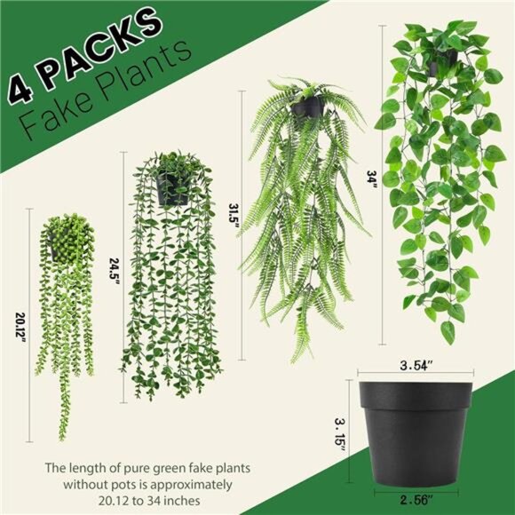 4Pcs Fake Plants Hanging Artificial Ivy Vine Faux Eucalyptus Hanging Plants - Picture 2 of 7